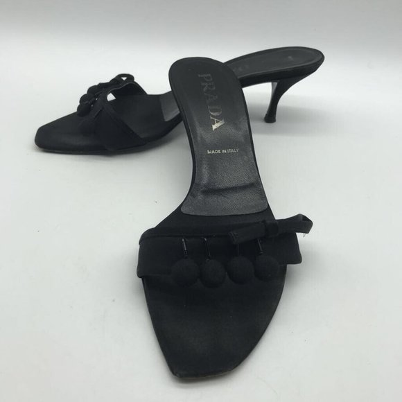 Prada Black Pom-Pom Slide Heels - Picture 6 of 7